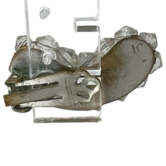 Vintage Aurora Borealis Crystal Clip-On Earring - Silver Metal Single Statement - Picture 5 of 8